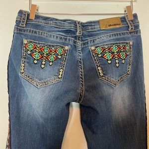Grace in LA Embroidered Skinny Jeans, Size 30